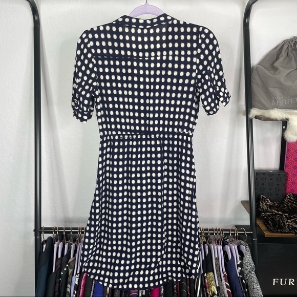 𝅺11•1•tylho Anthropologie Navy Blue Polka Dot Wrap Dress - Picture 6 of 11